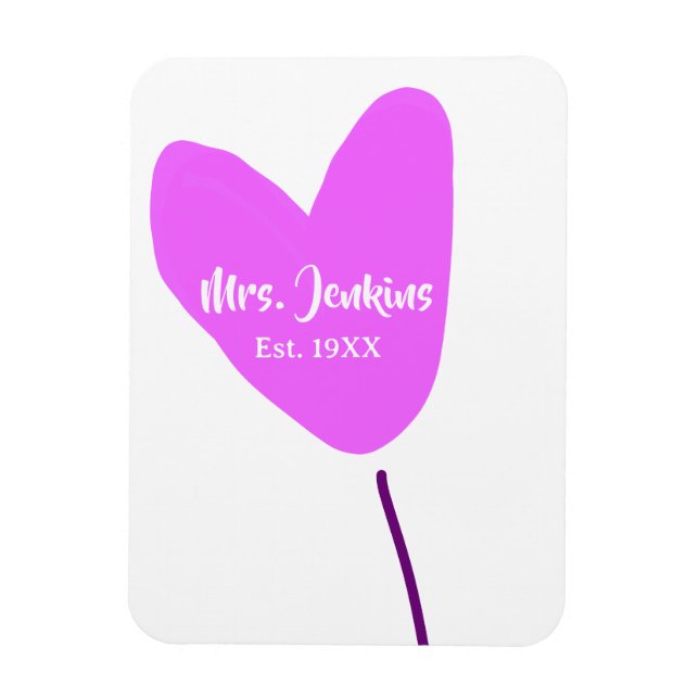 Ímã Pink heart balloon Mrs add name est. Add year love (Vertical)