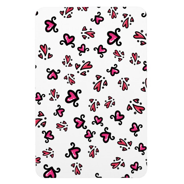 Ímã Pink Hearts Pattern – Cute Doodle Design (Vertical)