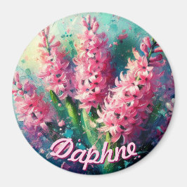 Imã Pink Hyacinths Hyacinth Floral Personalized
