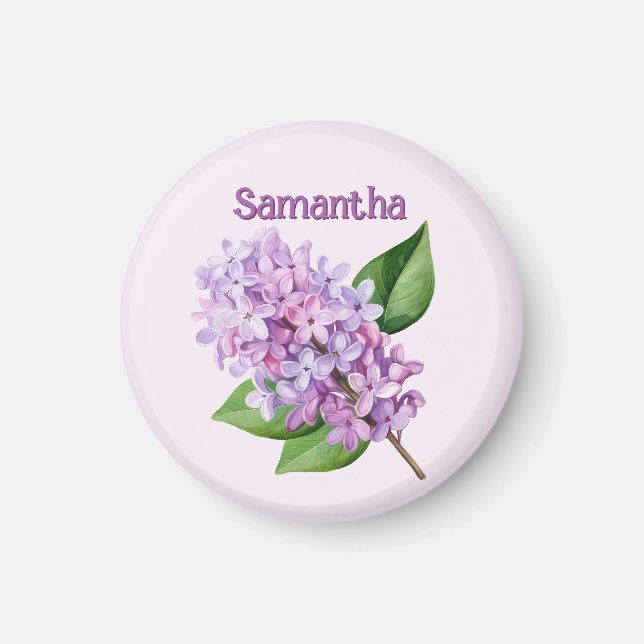 Imã Pink Lilac Blossom Custom Name Magnet (Frente)