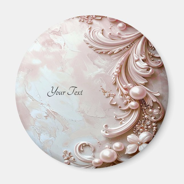 Imã Pink Ornate Pearl and Floral Magnet (Frente)