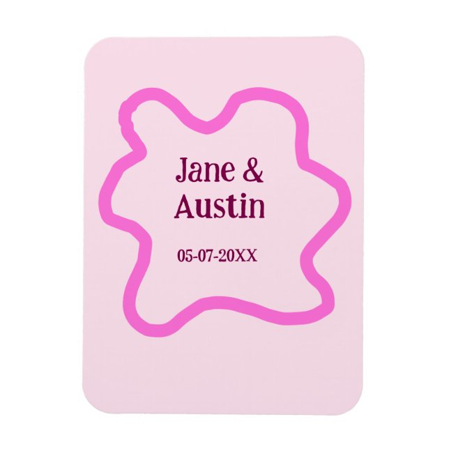 Ímã Pink pastel retrorando borda do casamento data do  (Vertical)