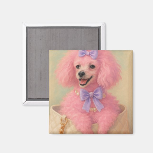 Imã Pink poodle magnet, poodle decor (Front/Back)