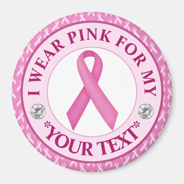Imã Pink Ribbon Breast Cancer Awareness Design (Frente)