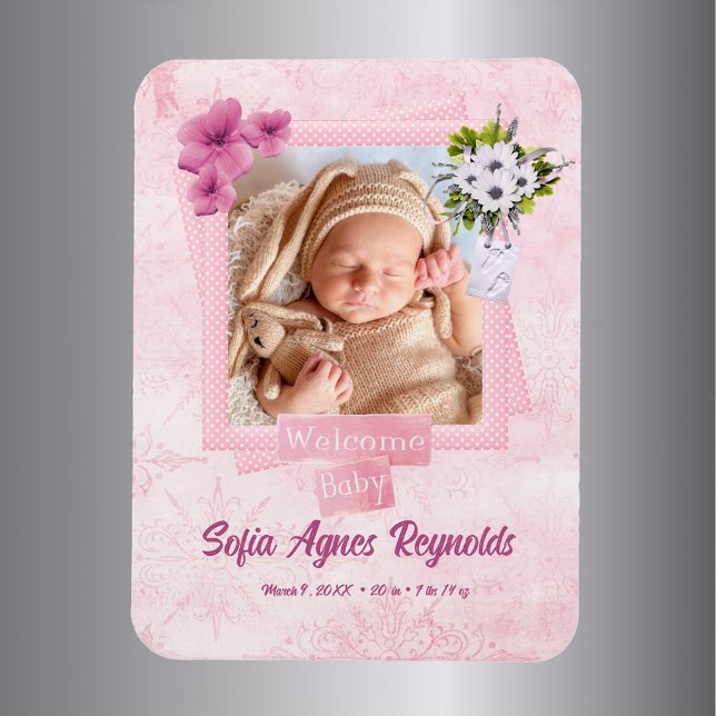 Ímã Pink Shabby Style Baby (Criador carregado)