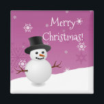 Imã Pink Snowman Winter Scenery Christmas Magnet<br><div class="desc">Adicione um toque festivo à sua cozinha nesta temporada de festas com um Snowman Cinzento de inverno Snowman cinzento e branco. O design do ímã apresenta um boneco de neve feliz em uma cena de vento de neve contra um fundo rosa adornado com flocos de neve de cor correspondente. Itens...</div>