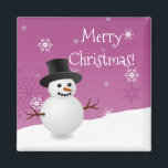 Imã Pink Snowman Winter Scenery Christmas Magnet<br><div class="desc">Adicione um toque festivo à sua cozinha nesta temporada de festas com um Snowman Cinzento de inverno Snowman cinzento e branco. O design do ímã apresenta um boneco de neve feliz em uma cena de vento de neve contra um fundo rosa adornado com flocos de neve de cor correspondente. Itens...</div>