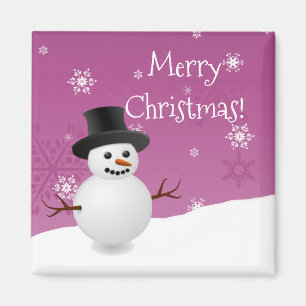 Imã Pink Snowman Winter Scenery Christmas Magnet