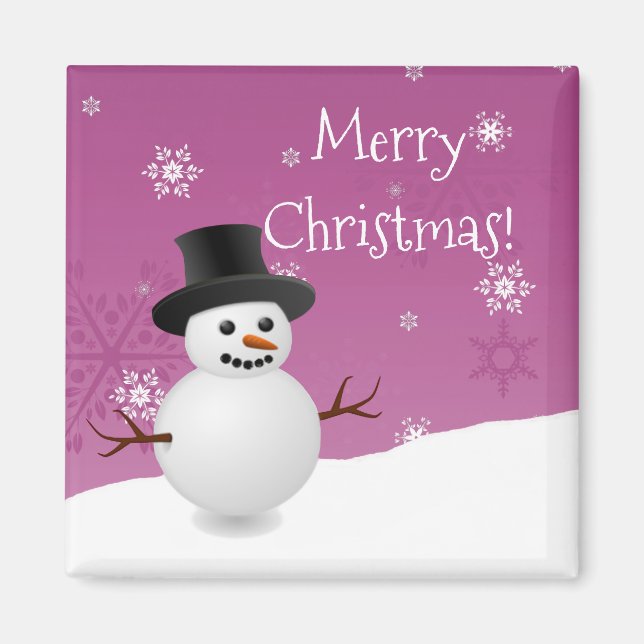 Imã Pink Snowman Winter Scenery Christmas Magnet (Frente)