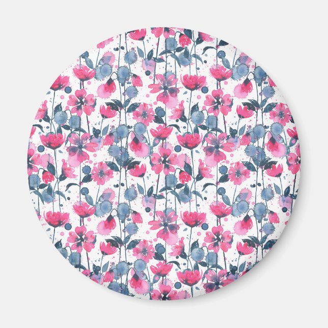 Imã Pink Watercolor Daisies (Frente)