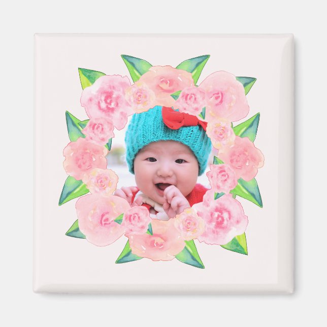 Imã Pink Watercolor Floral Personalizado (Frente)