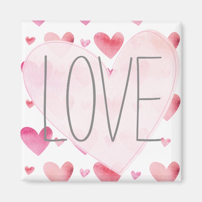Imã Pink Watercolor Hearts Love Namorados Patterno (Frente)