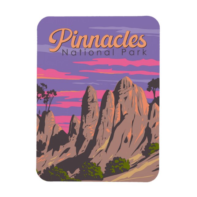 Ímã Pinnacle National Park Illustration Viagem Art (Vertical)