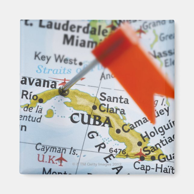 Imã Pino do mapa colocado em Havana, Cuba no mapa, clo (Frente)