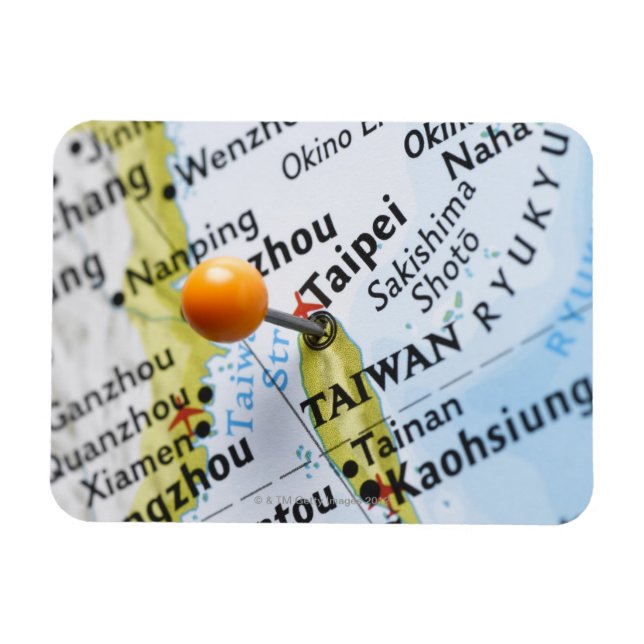 Ímã Pino do mapa colocado em Taipé, Taiwan no mapa; (Horizontal)