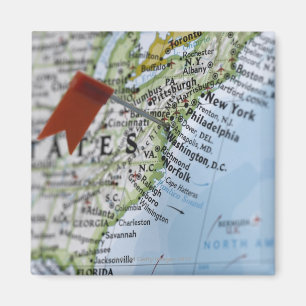 Imã Pino do mapa colocado em Washington, D.C. no mapa.
