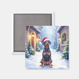 Imã Pinscher Alemão com Chapéu de Papai Noel no Pátio
