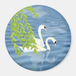 Imã Pintando o par de Cisnes Azuis e Verdes no lago