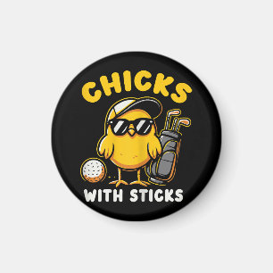 Imã Pintinhos Com Sticks Golfer Girl Gol