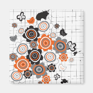 Imã Pintinhos de Flores Laranja Grunge Tintas Escadas 