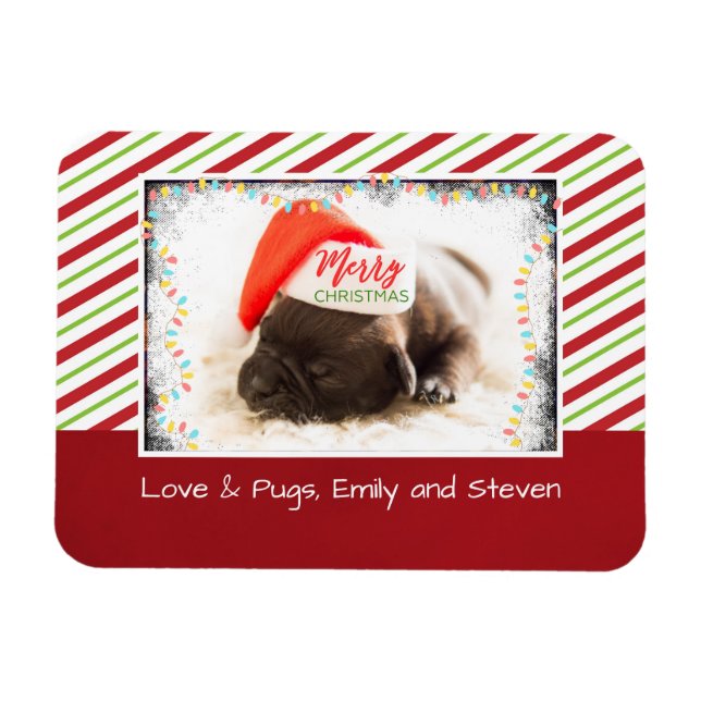 Ímã Pinto de Natal em Santa Hat com Luzes de Natal (Horizontal)