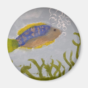 Imã Pintura acrílica de peixes com ímã de bolhas