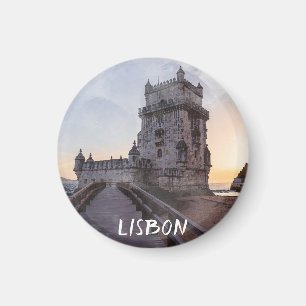 Imã Pintura aquosa da torre de Belem no pôr do sol