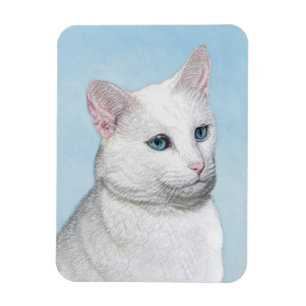 Ímã Pintura branca do gato - arte original bonito do