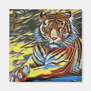 Imã Pintura Colorida de Tigre