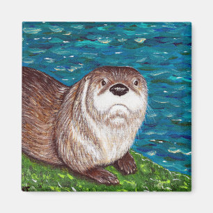 Imã Pintura com lontra do Rio Cheeky