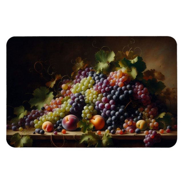 Ímã Pintura com vida estática de Frutas e uvas (Horizontal)