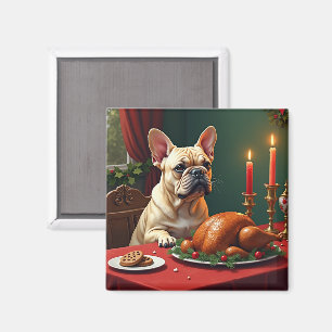 Imã Pintura da Ceia de Natal do Bulldog Francês