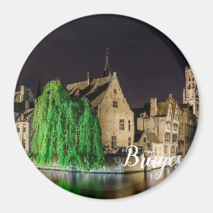Imã Pintura da cidade antiga de Bruges e da torre de B