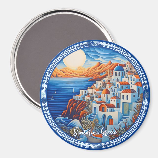 Imã Pintura da Grécia Santorini | Viagem Art (Front/Back)