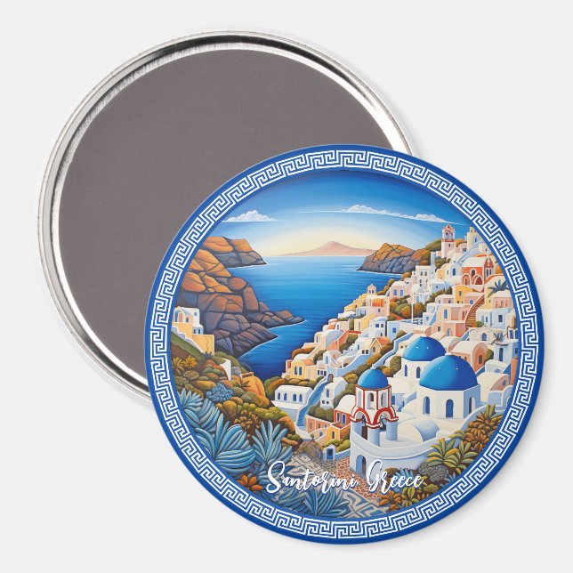 Imã Pintura da Ilha da Grécia Santorini | Viagem Art (Front/Back)
