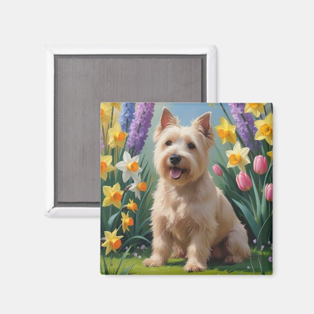 Imã Pintura das flores de cachorro de terrier (Front/Back)