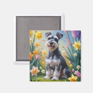 Imã Pintura das Flores de Cachorro Schnauzer