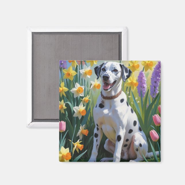 Imã Pintura das Flores de Cão Dalmático (Front/Back)