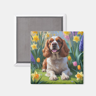 Imã Pintura das Flores de Mola de Cachorro-Panela