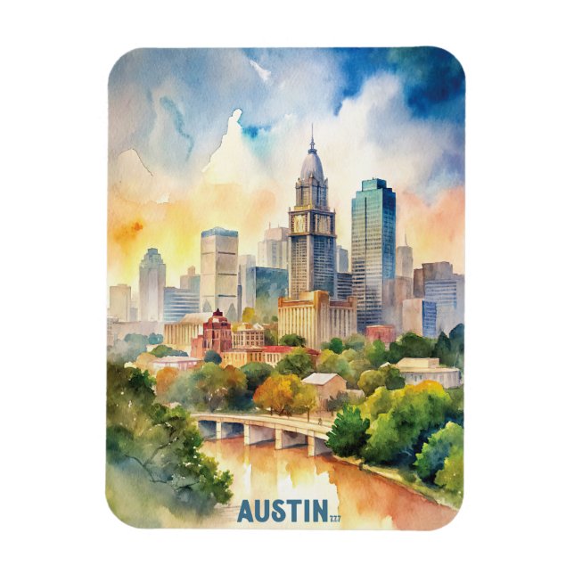 Ímã Pintura de Aquarela da Cidade de Austin (Vertical)