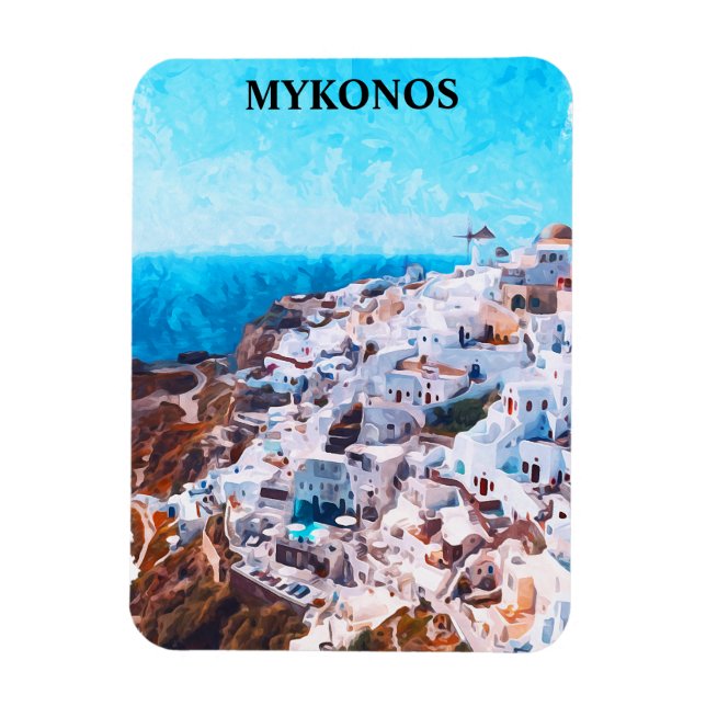 Ímã Pintura de Aquarela de Grécia Mykonos (Vertical)