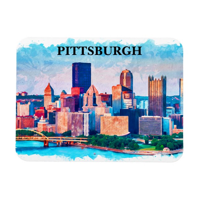 Ímã Pintura de Aquarela em Pittsburgh Cityscape (Horizontal)