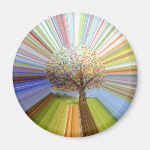 Imã Pintura de árvore de outono com listras multicolor