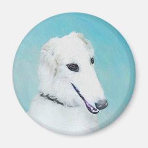 Imã Pintura de Borzoi (branca) - Arte de Cachorro Orig