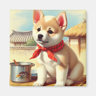 Imã Pintura de Cachorro Coreano Bonito Jindo