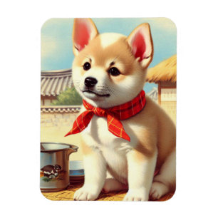 Ímã Pintura de Cachorro Coreano Bonito Jindo