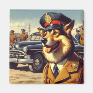 Imã Pintura de Cachorro da Polícia de Retro