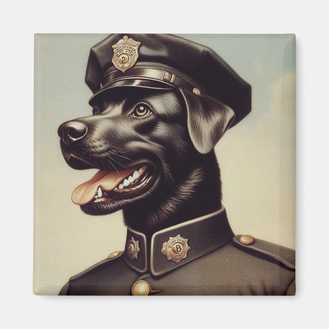Imã Pintura de cães da Polícia de Vintage (Frente)