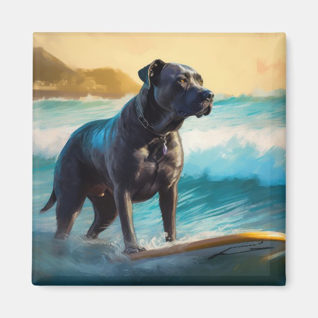Imã Pintura de Cane Corso na Praia Surfando (Frente)