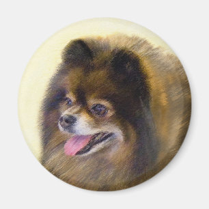 Imã Pintura de Cão Original Pomerana de Preto e Tan
